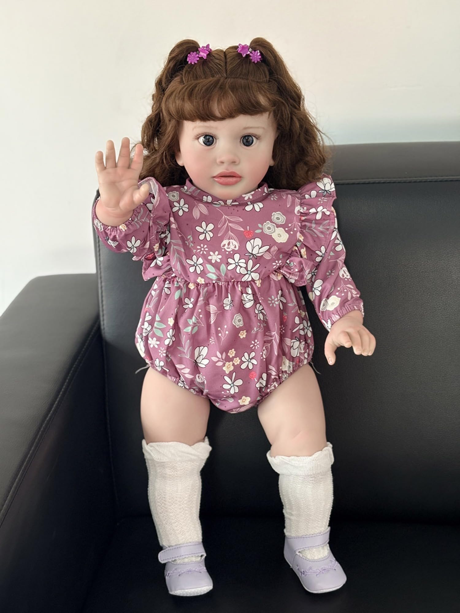 Lonian 26 "Realistico Bambole Bambina Reborn con Abito Floreale Viola | bambole reborn di grandi dimensioni, bambole con corpo in morbido cotone, bambole per bambini fatte a mano