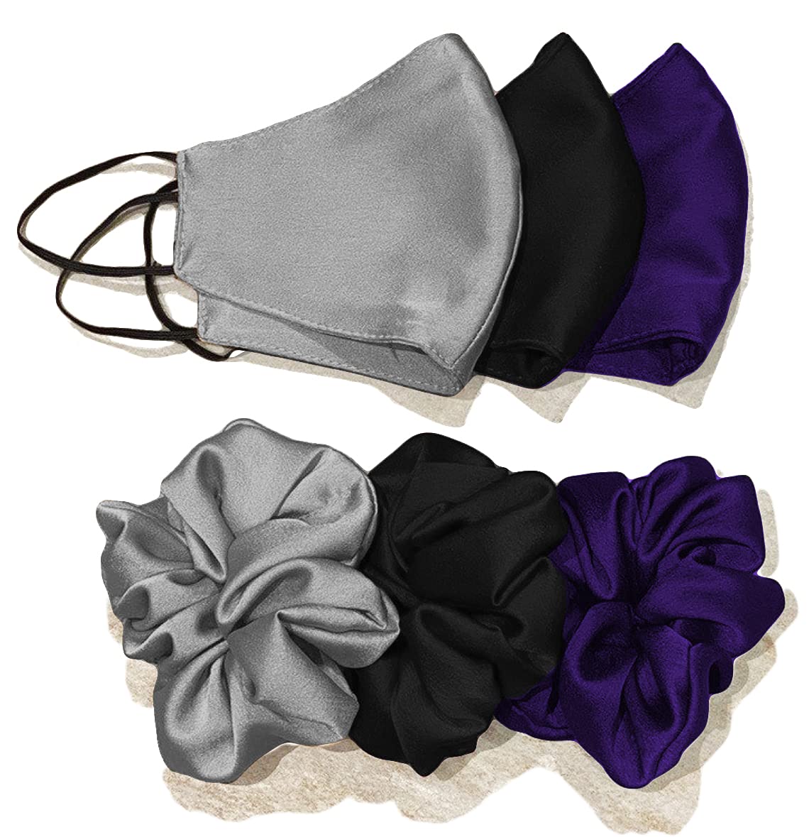 LinenBlue High TC Satin Silk Hair Scrunchies with Matching Adjustable Mask for Women & Girls (Grey, Black, Navy) (B08T1HK7MF) Amazon Price History, Amazon Price Tracker