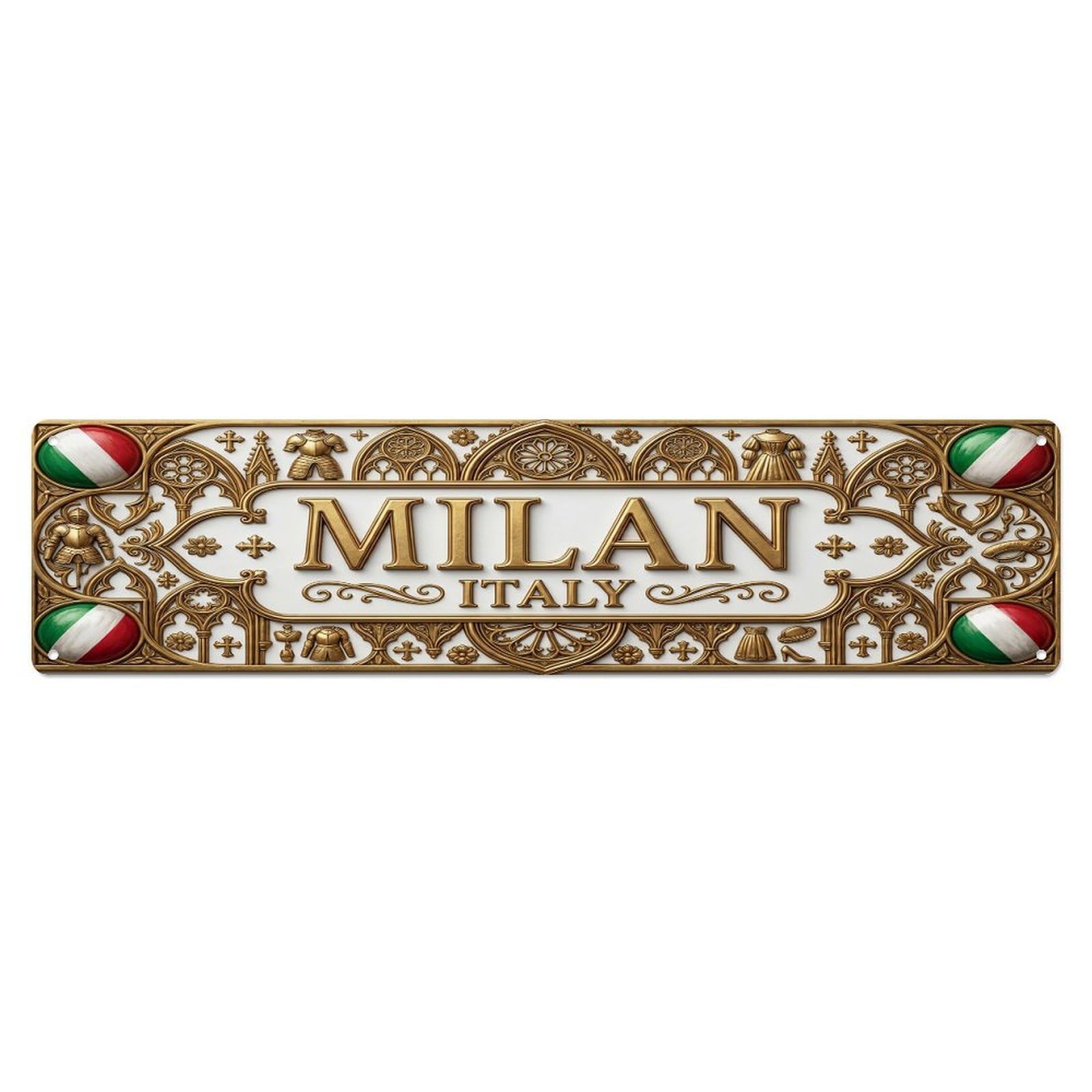 Olhnbad 4X16inch(10X40cm) Vintage Milan Italy Flag Pattern Metal Tin Sign