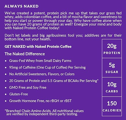 Miniatura 10 de NAKED Vanilla Latte Protein Coffee - Café instantáneo de primera calidad, batido de proteínas, café helado, bebidas proteicas, delicioso apto para