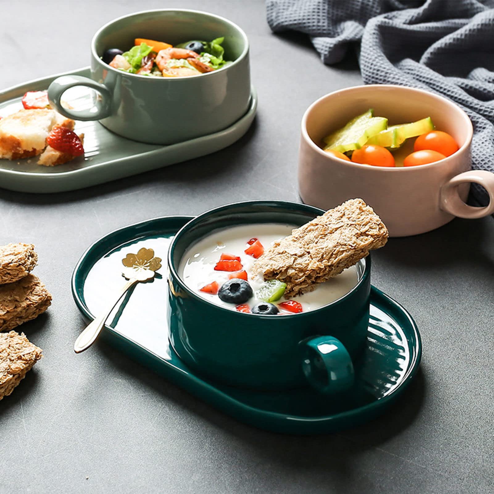 Zestaw misek do zupy francuskiej cebuli z uchwytami, solidne talerze do zupy i kanapek, do musli, makaronu, lodów, zmywarki, kuchenki mikrofalowej i piekarnika