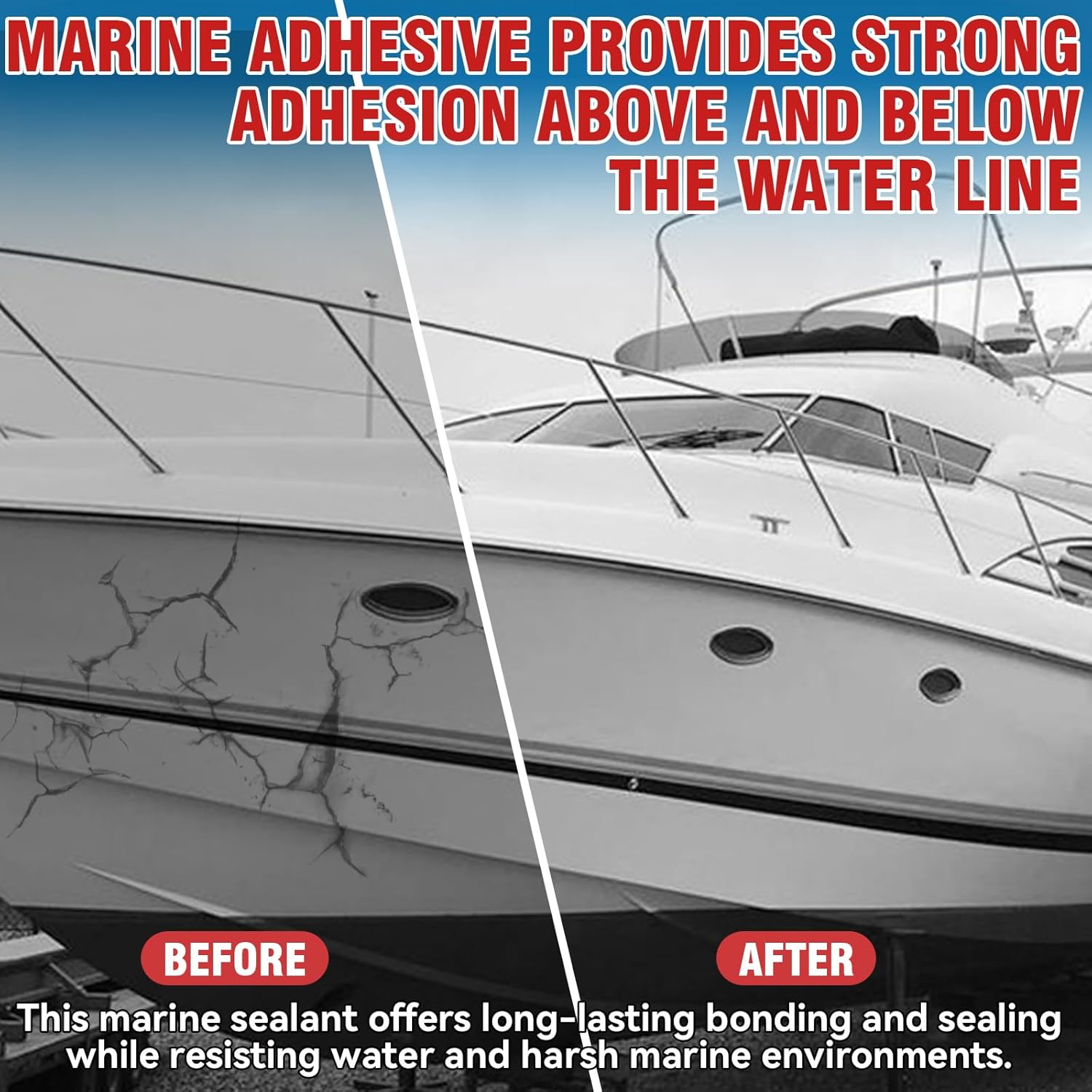 Marine Sealant, Permanent Marine Adhesive, Waterproof Bonding and Sealing, UV Resistant, Fast Cure, for Above and Below Waterline, Boats, Hulls, Deck and RV, White 3.38 oz