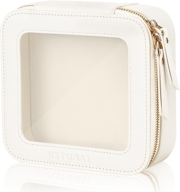 Necessaire de maquiagem MSTONAL Mini em PU, Ivory White, com zíper