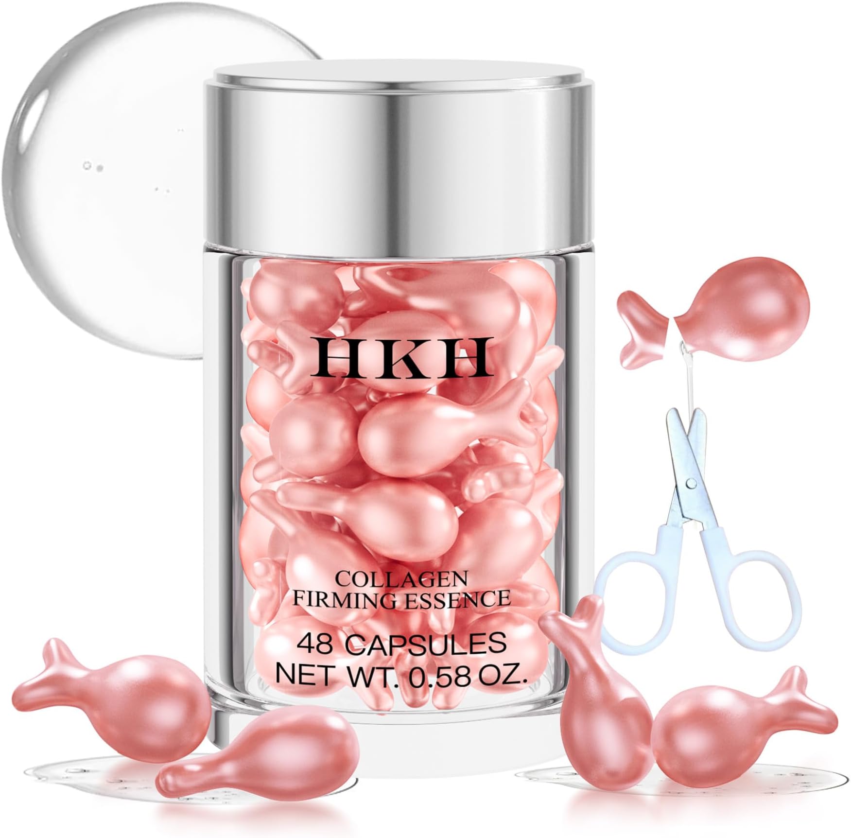 HKH Retinol Serum for Face - Anti-Aging Night Serum with Vitamin E, 48 Capsules, Retinol Facial Oil to Reduce Wrinkles, Firm & Hydrate Skin, Non-Greasy, Travel-Friendly Skincare, with Scissors