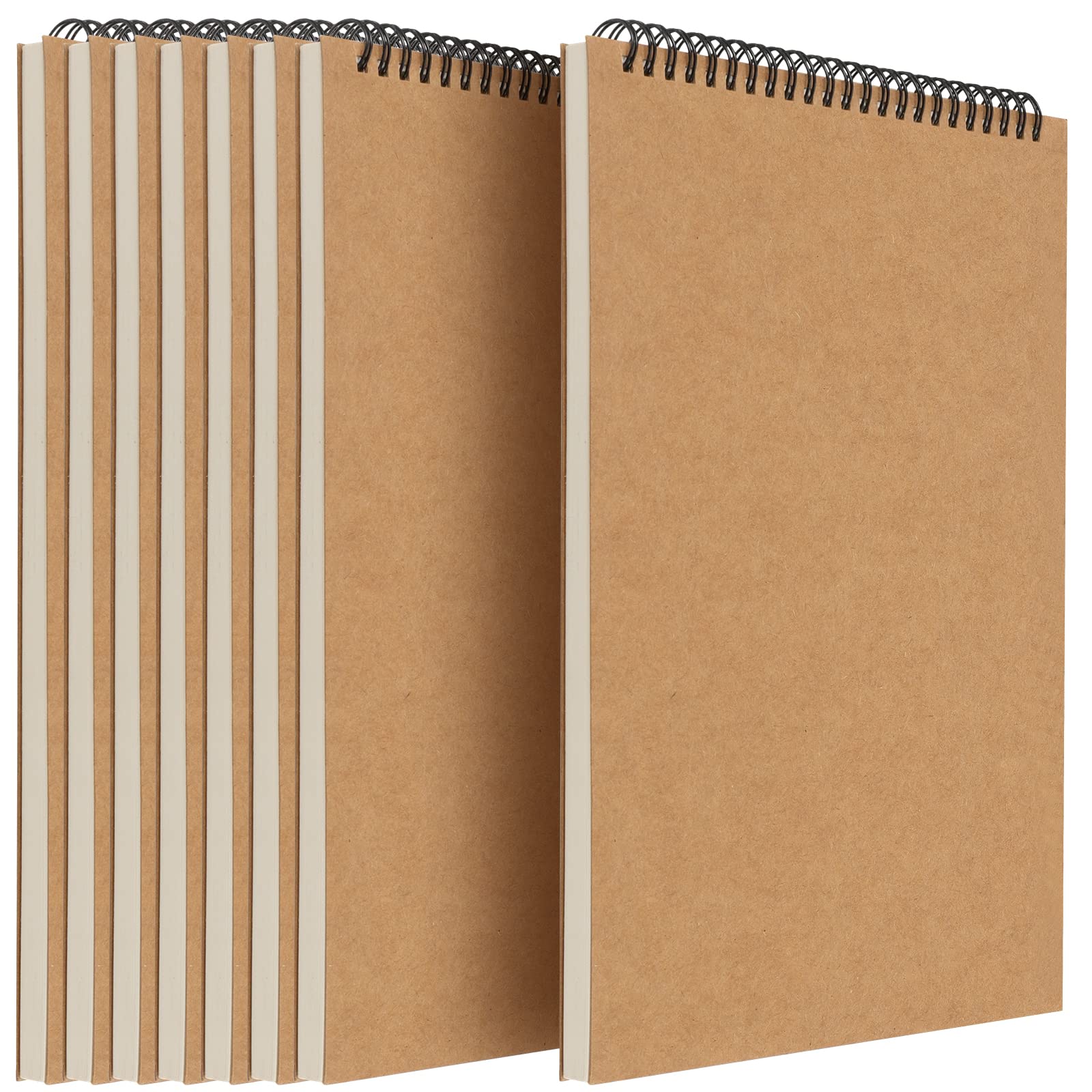 Muklei Brown 8 Pack A4 Sketch Books, 160Gsm Paper Spiral Bound Sketchbook, 30 Sheets/60 Pages Kraft Cover Hardback Sketch Pad Blank Sketchbook For Sketching, Watercolour, Landscape Painting