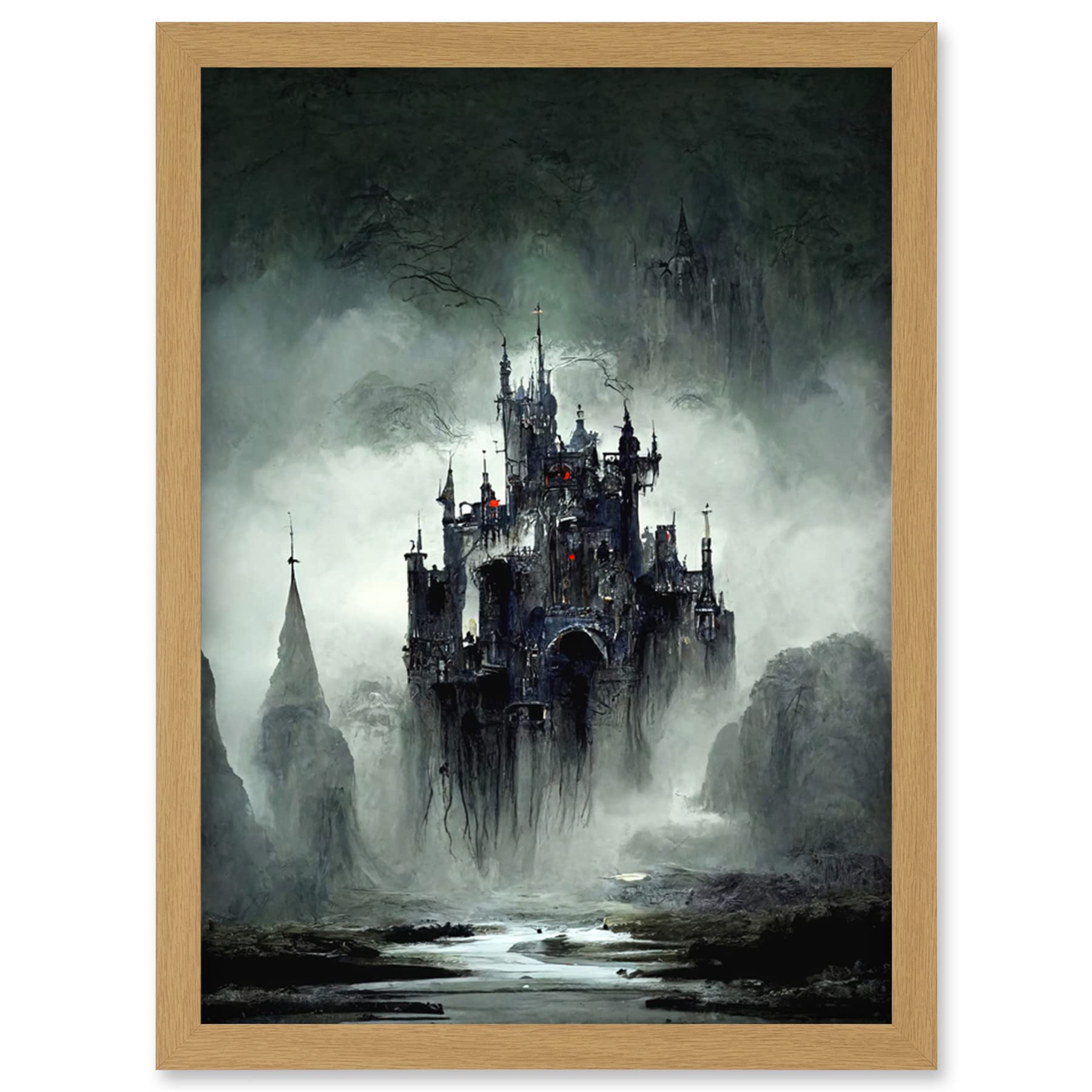 Doppelganger33 LTD Dark Gothic Castle Fantasy Landscape Artwork Framed Wall Art Print A4