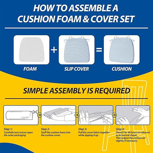 Miniatura 326 de AAAAAcessories Cojines en forma de D, espuma de 2 pulgadas de grosor, con lazos y funda extraíble lavable a máquina, 17 x 16 pulgadas, juego de 4