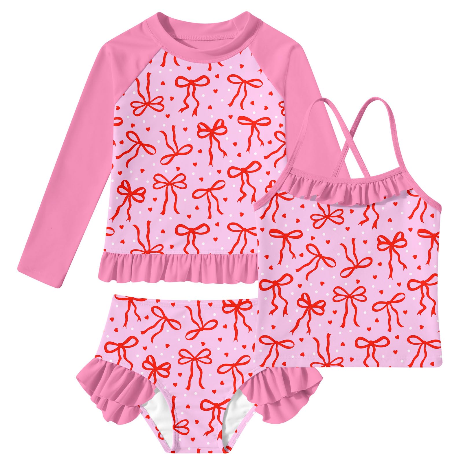 BFUSTYLE Girls Swimsuit 3 Pieces Rash Guard Kids Bathing Suit 3-8 Years | Funny Sun Protection Quick Dry Summer Beach Long Sleeves Swimwear Tankini Set