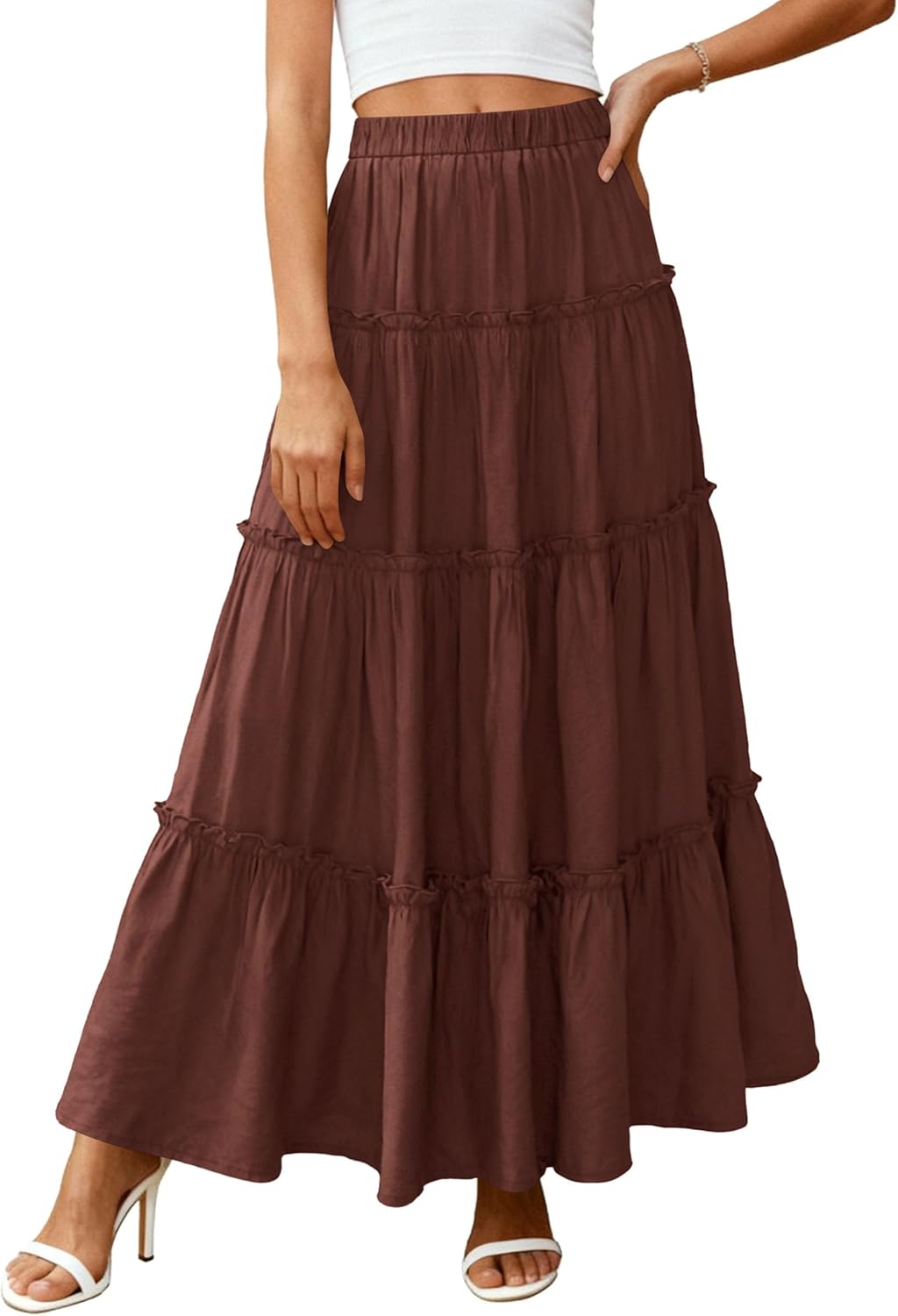 PRETTYGARDEN Boho Maxi Skirts for Women Trendy Summer 2026 Spring Long Flowy A Line Tiered Skirt Beach Vacation Clothes Dress - Image 2