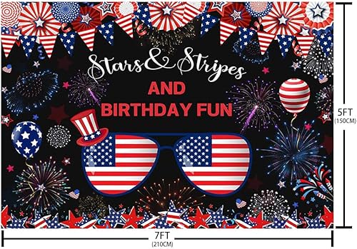 Miniatura 5 de Telón de fondo de cumpleaños del 4 de julio de 7 x 5 pies para niños, bandera americana, globos patrióticos, gafas de sol, fotografía de fondo,