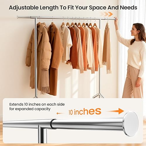 Miniatura 5 de Perchero de ropa resistente, perchero con ruedas para colgar ropa con 2 estantes resistentes con carga de 650 libras, perchero de metal con ruedas