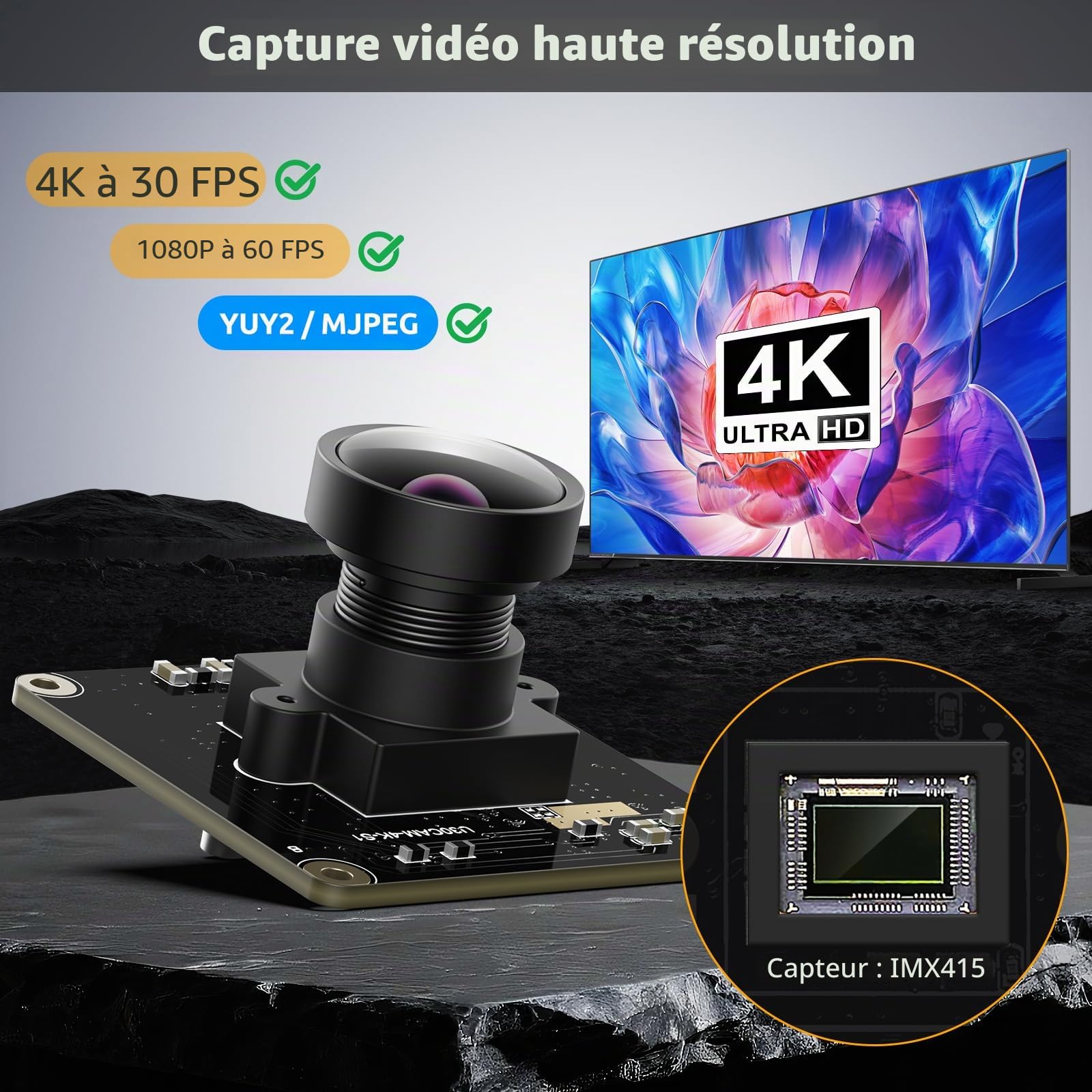 innomaker Module Caméra USB 3.0 UVC avec Capteur IMX415, 4K@30FPS & 1080P@60FPS, Plug and Play pour Windows/Linux/Mac/Android/Raspberry Pi/Jetson Nano/Arm Boards