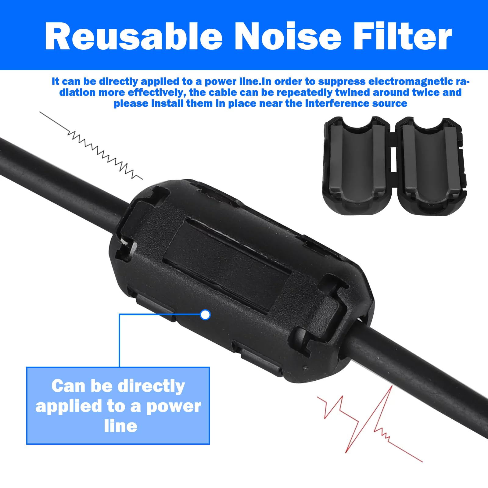 Ferrite Anneau Noyau Set: 25 Pièces Ferrite Antiparasite, Ferrite Anneau Noyau Set, Noyau D'anneau de Ferrite Clip de Câble en Ferrite, RFI EMI Noise Suppressor(3,5 mm 5 mm 7 mm 9 mm 13 mm/Noir)
