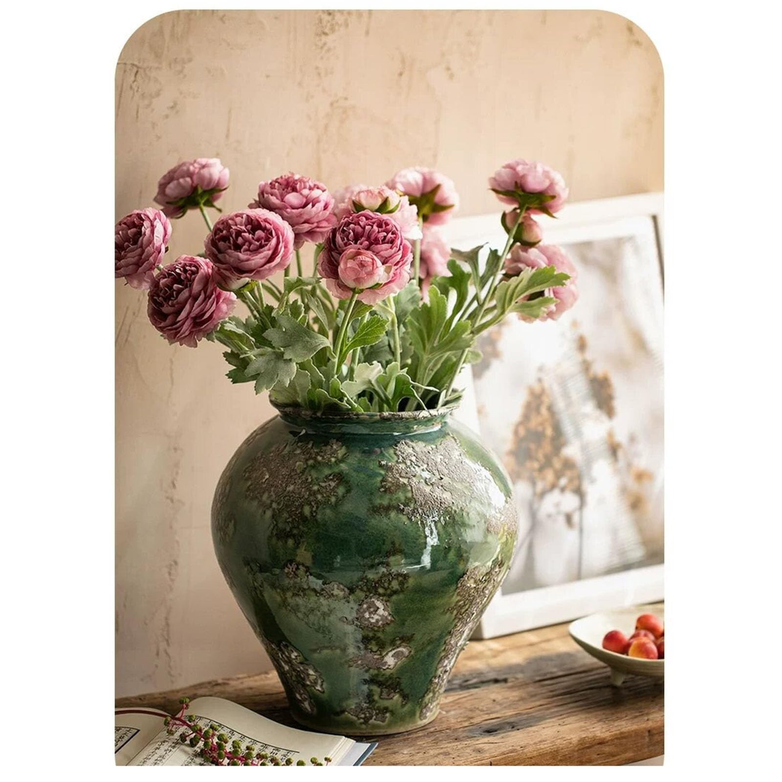 Wazon Na Kwiaty Hydroponiczne Na Blacie, Zielony Wazon Wiejski, Ozdoba Do Wystroju Domu, Salon, Blat, Przedpokój, Podłoga, Ceramika(Size:26.5 * 26.5 * 33CM,Color:Green A1)