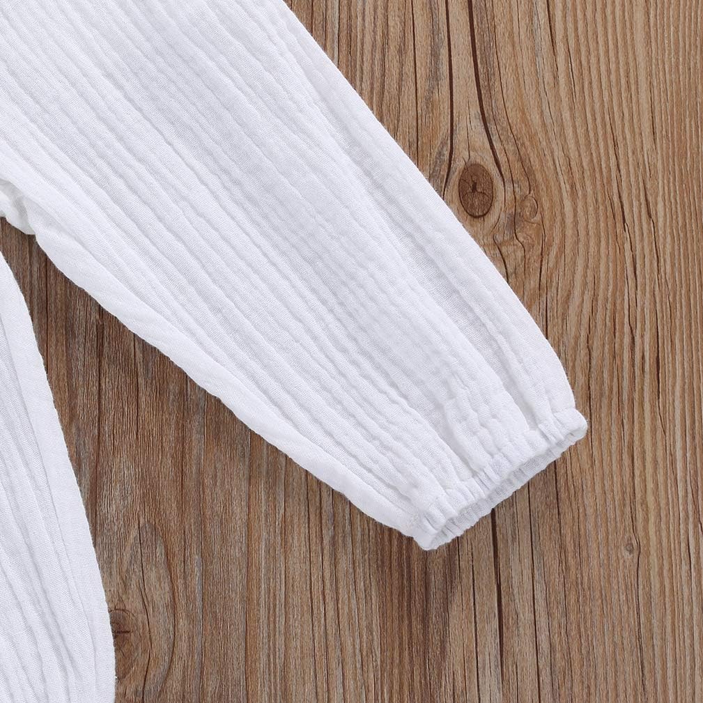 Karuedoo Toddler Baby Boy Girl Cotton Linen Pants Set Solid Long Sleeve T Shirt Top Drawstring Elastic Waist Pants Outfit - Image 7