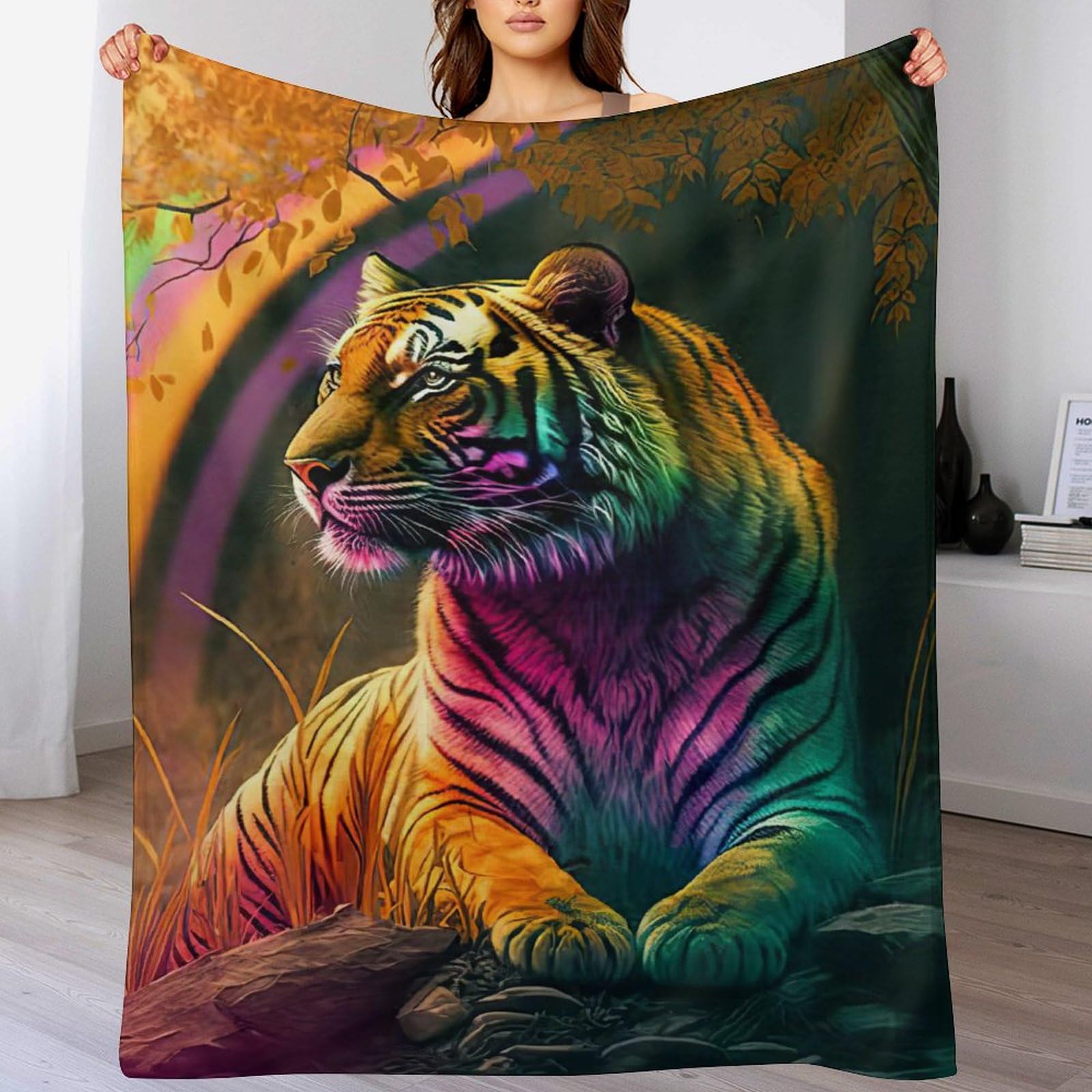 Plaid tigre couverture polaire chaude anti-boulochage