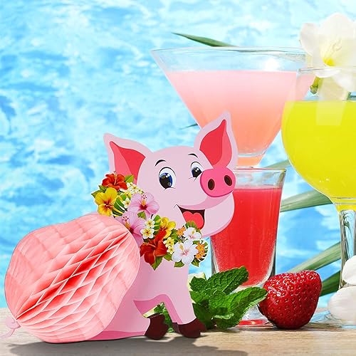 Miniatura 6 de Centro de mesa Luau Pig decoración de fiesta Luau Centerpiece hawaiano tropical decoración de fiesta para fiesta de cumpleaños, baby shower