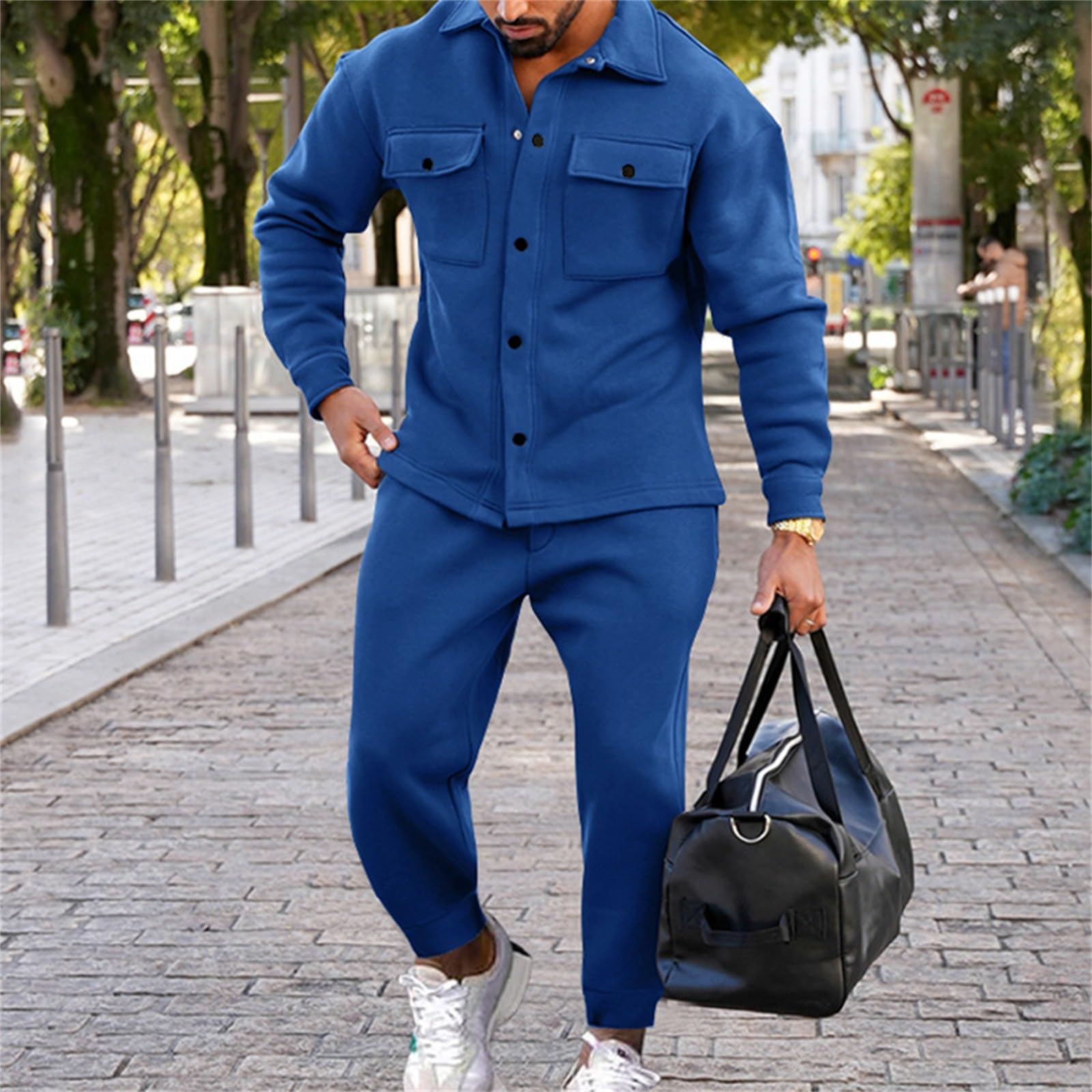 Tuta da jogging da uomo, giacca in pelle scamosciata e pantaloni termici, tuta sportiva in due pezzi, a maniche lunghe, giacca invernale con cappuccio e pantaloni da trekking, tuta comoda per