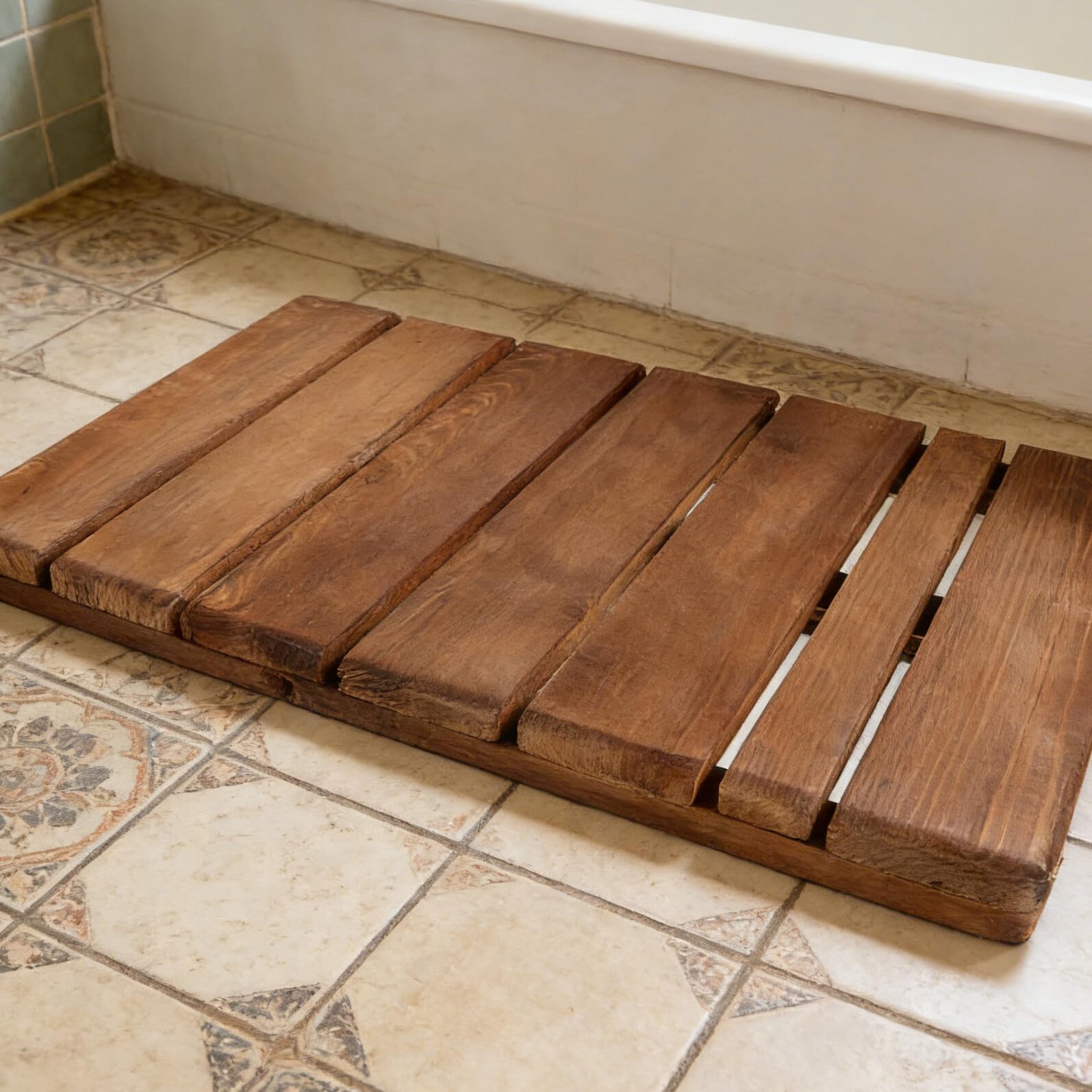 WOONEKY Alfombrilla Antideslizante de Madera Maciza para Baño, Alfombra de Ducha Interior 30x50 Cm, Tapete de Secado Resistente y Grueso Adecuado para SPA y Ducha