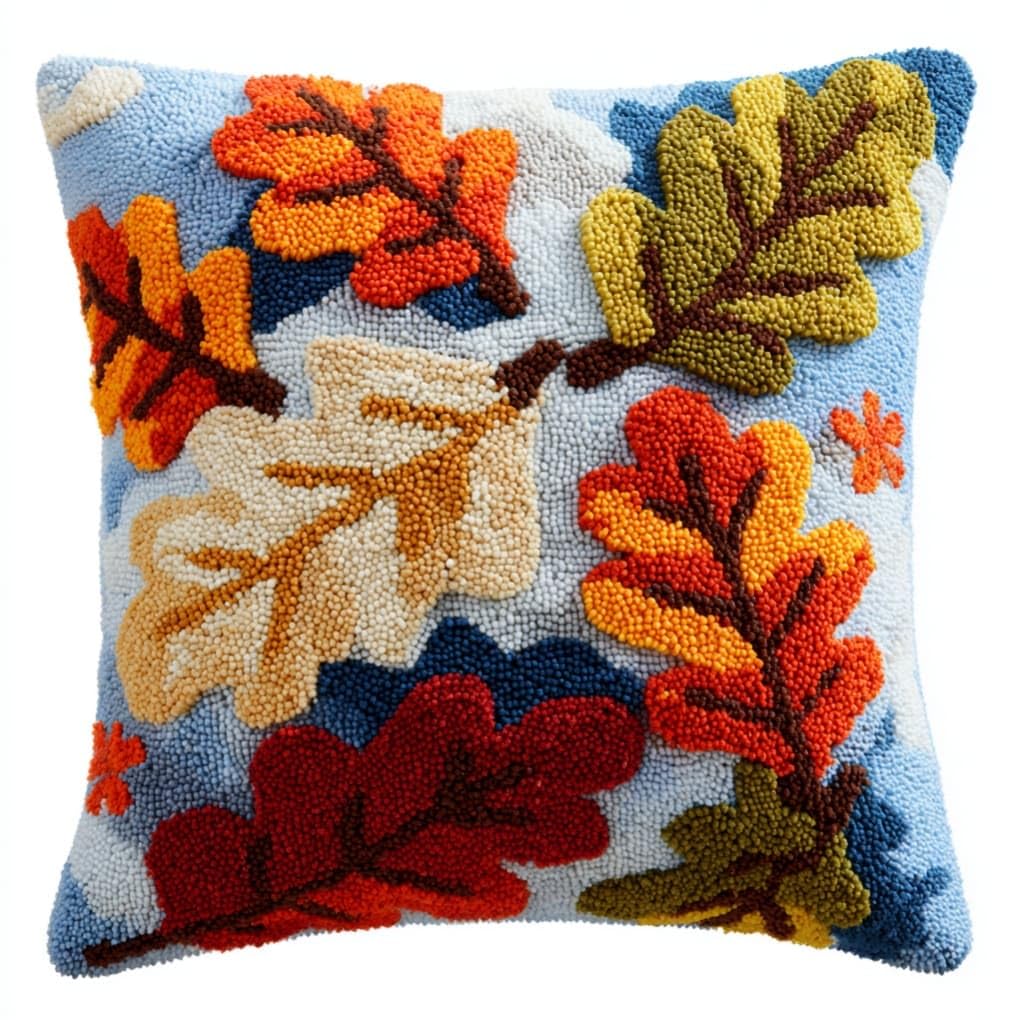 AxiangziK Latch Hook Cushion Kit,Oak Leaves DIY Throw Pillow Cover 43X43Cm
