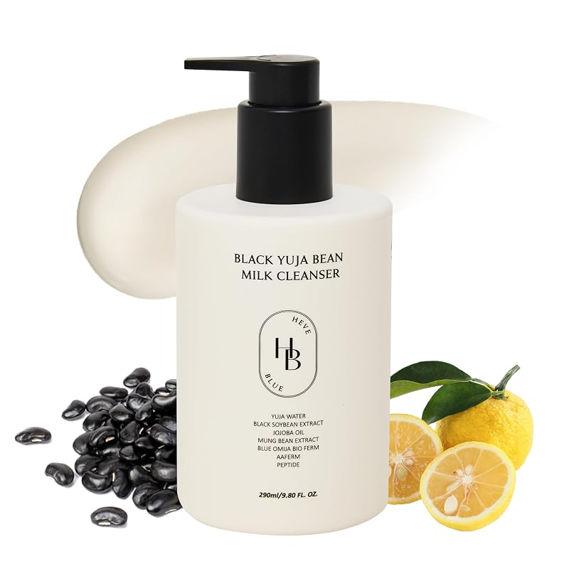 HEVEBLUE Limpador Facial Cremoso Black Yuja Bean, 285.000 ppm de água de yuja, 50.000 ppm de extrato de feijão-preto e 100.000 ppm de extrato de feijão-mungo