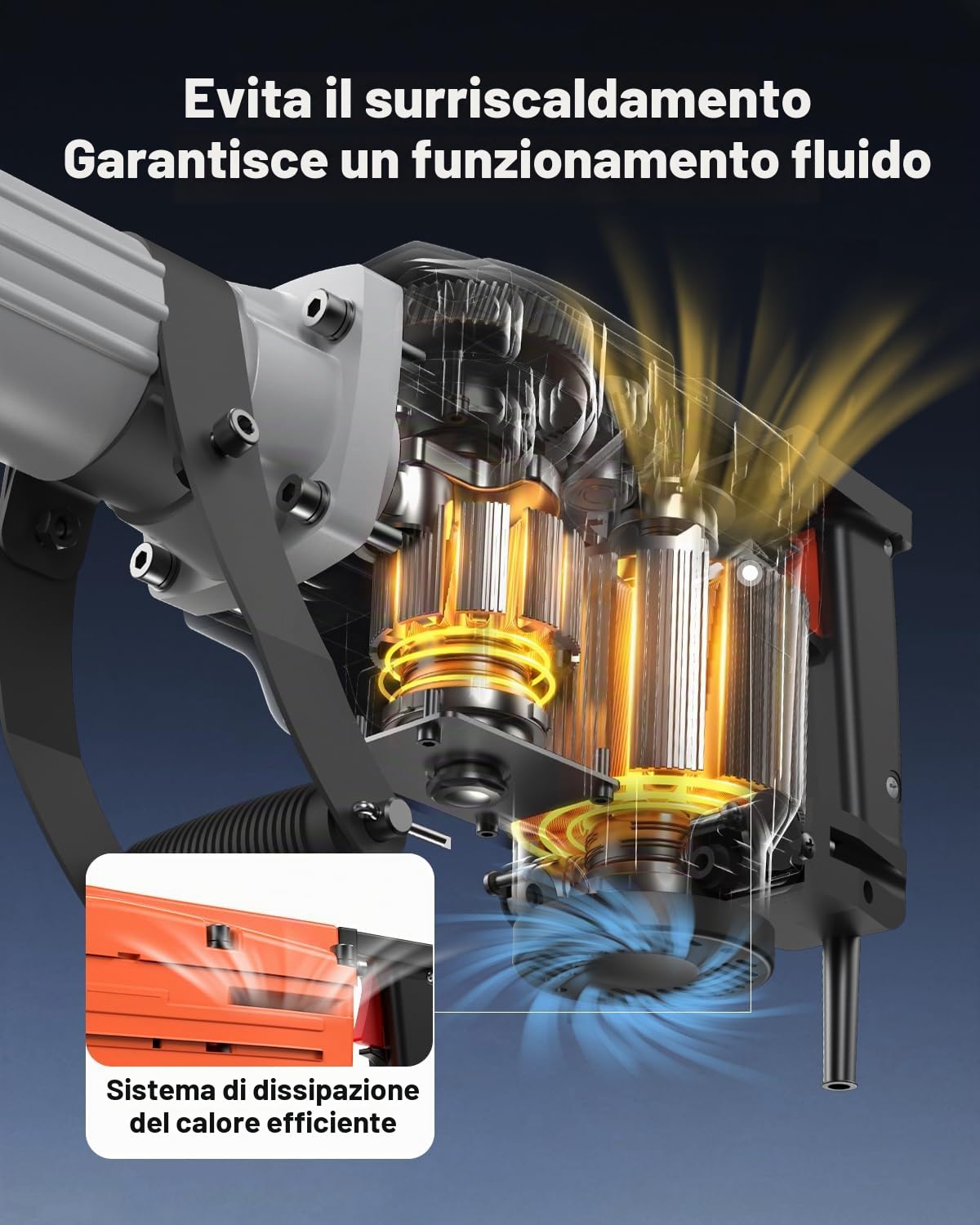 VEVOR Martello Demolitore per Calcestruzzo 2200W 6 Punte a Scalpello per 1400BPM, Kit di Martello Demolitore Elettrico 220V per Lavorazione su Cemento Mattoni Piastrelle Demolizione per Muro 66J 2200W