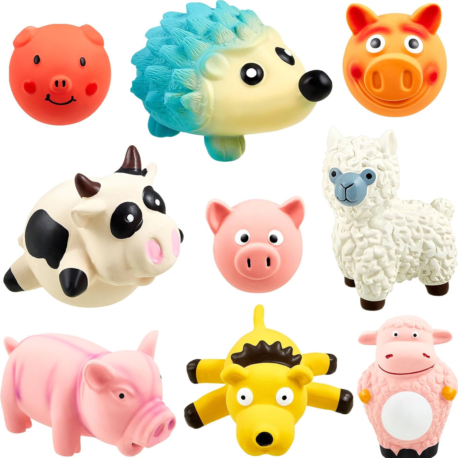 Liliful 9 Pack Squeak Latex Dog Toys Soft Rubber Puppy Chew Toys Cute Animal Sets Pet Interactive Play Funny Grunting Pig Squeaker Latex Balls for Puppy Small Dogs Medium Pets