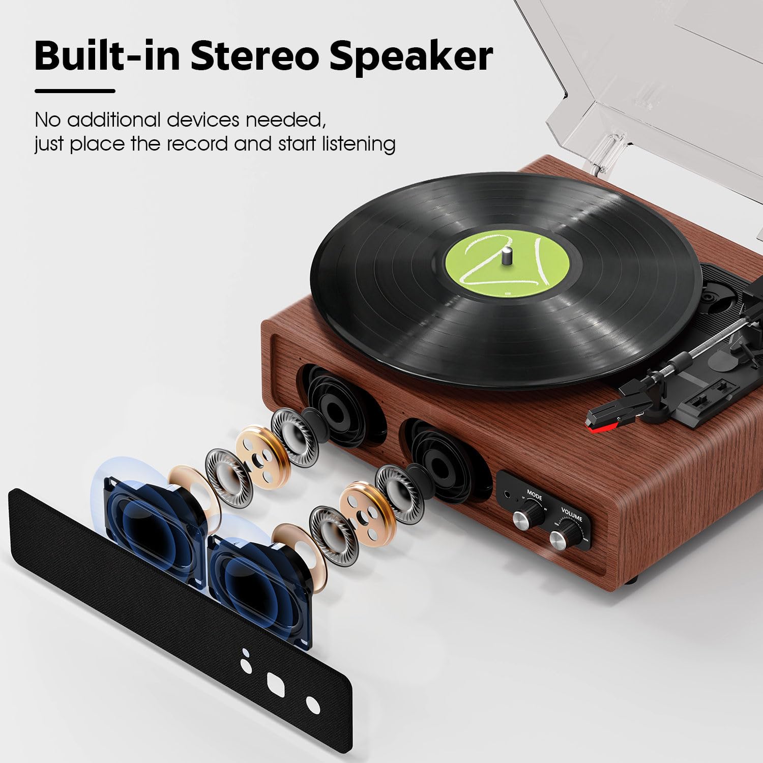 Plattenspieler, FYDEE Vinyl Plattenspieler mit Eingebauten Stereo-Lautsprechern, 3 Geschwindigkeiten 33/45/78 RPM, Bluetooth Schallplattenspieler, Unterstützt RCA-Ausgang, AUX-Eingang, Kastanienbraun