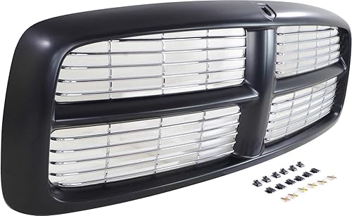 Miniatura 3 de Compatible con 02-05 Ram Pickup Truck Front Grille Assembly Black Chrome Billet Type Insert