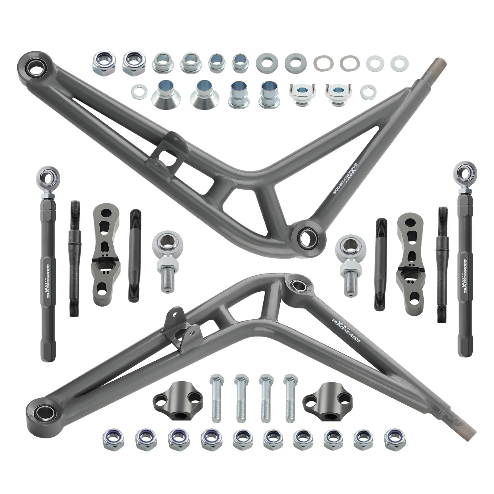 maXpeedingrods Bras de suspension inférieurs avec roulements à billes, grand angle, pour BMW Série 3 E46 1999-2005, tous modèles, rotules réglables, silentblocs de bras de suspension inférieurs