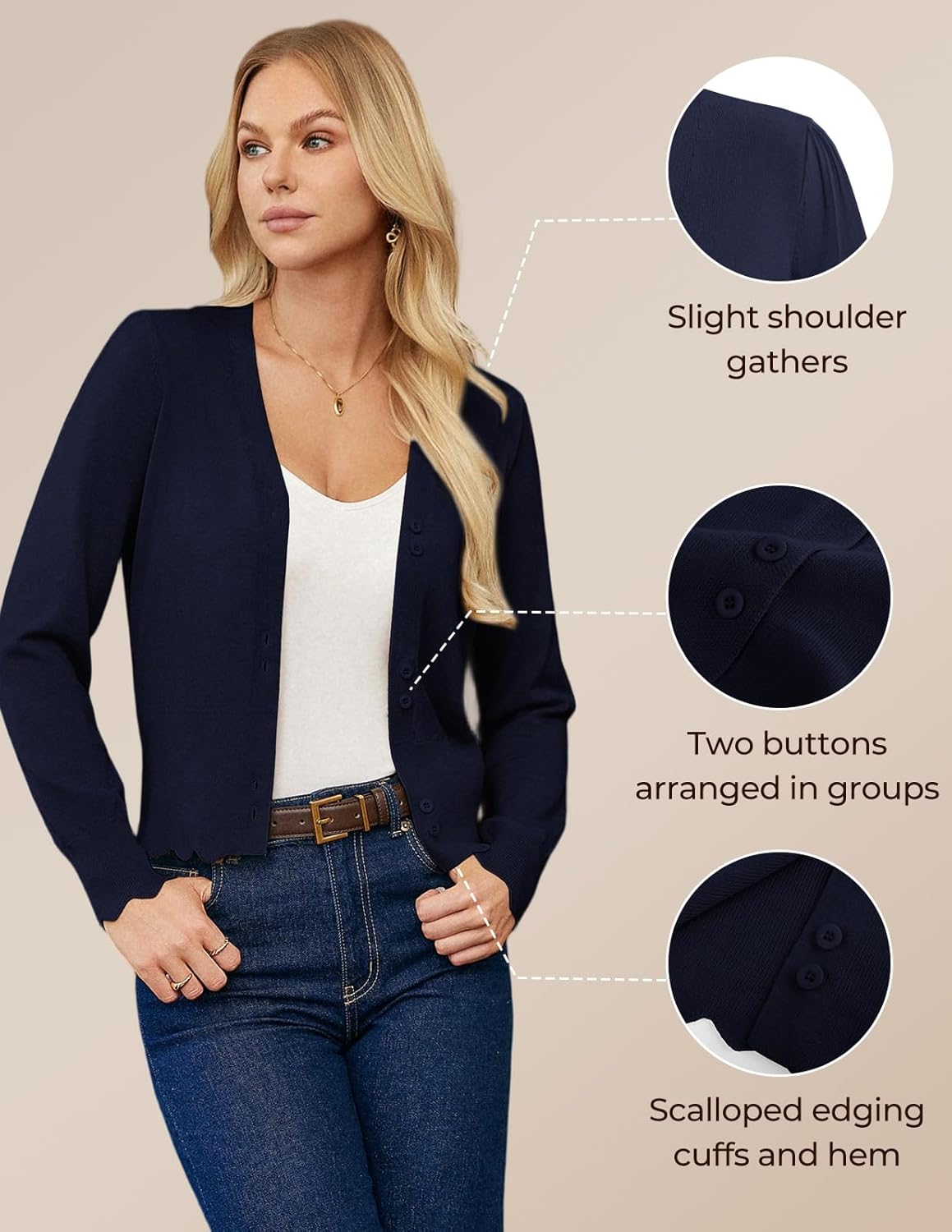 GRACE KARIN Women Cropped Cardigan Sweaters, Lightweight Long Sleeve Shrug, Button Up V Neck Knit Sweater Tops Spring - Image 5