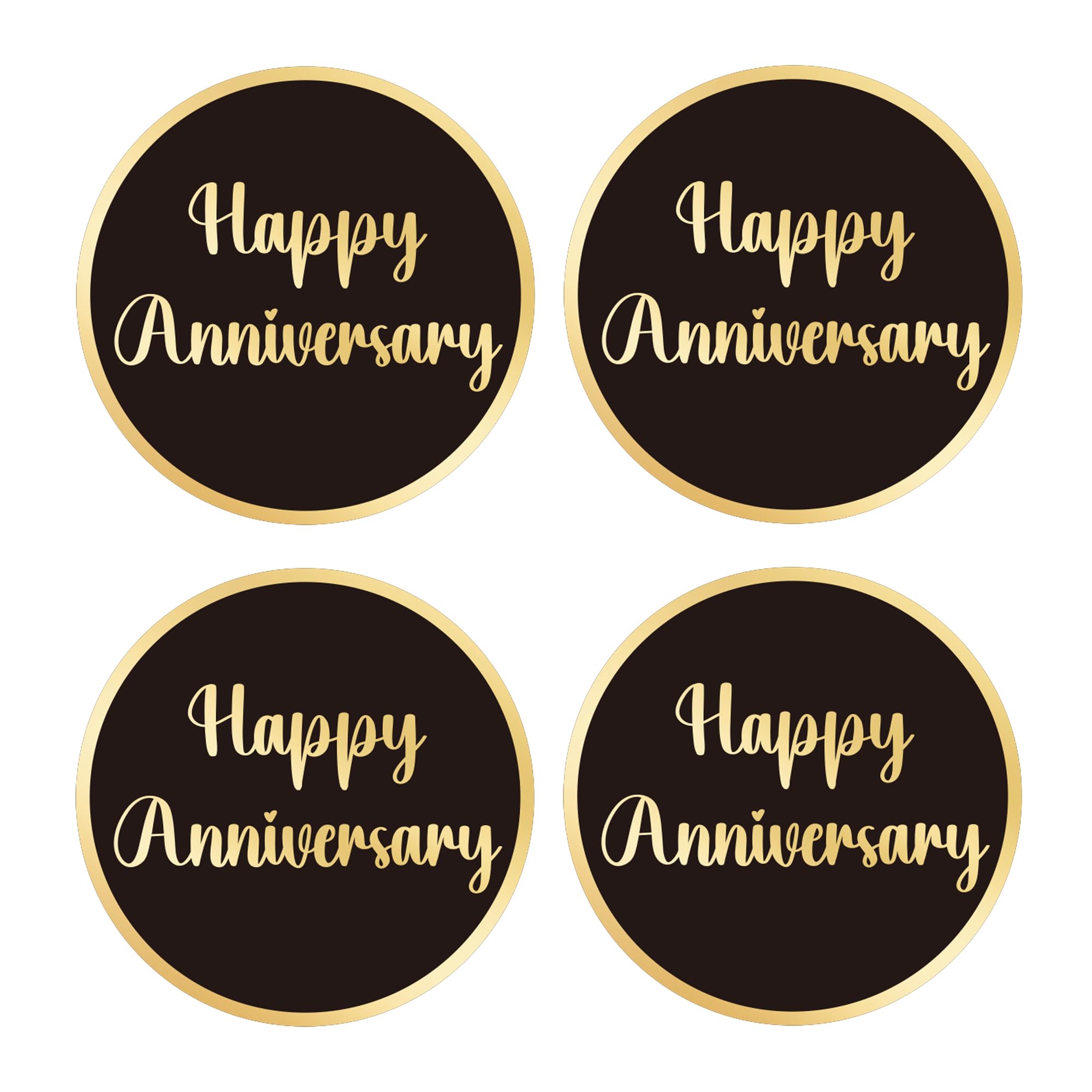 Sumerk 48 Pcs 2" Round Happy Anniversary Stickers, Waterproof Card Seals, Water Bottle Stickers, Black Gold Foil Hot Stamping, Wedding Anniversary Party Decor