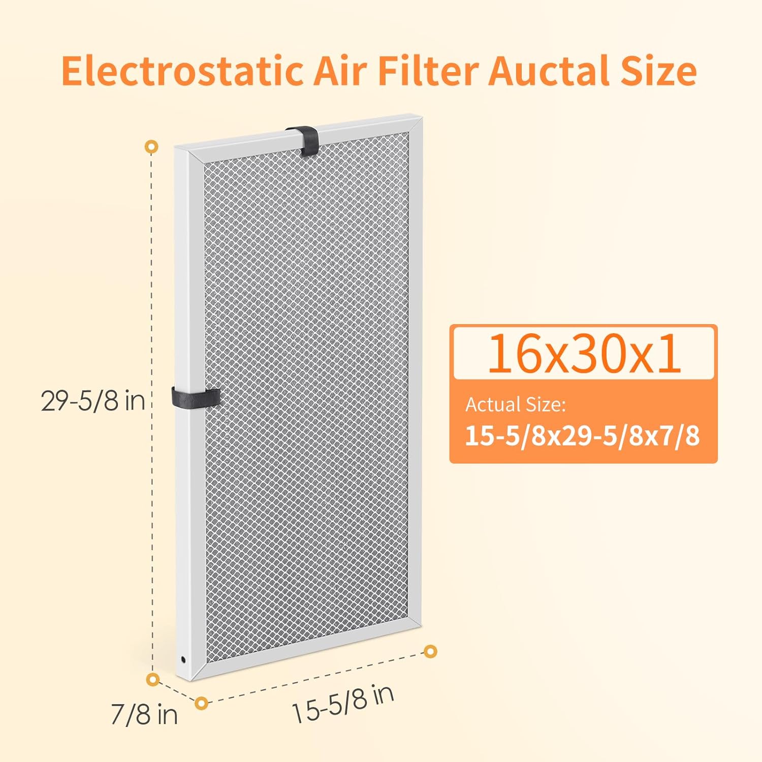 2-Pack 16x30x1 MERV 8 Reusable & Washable Electrostatic Air Filters - Long-Lasting Filter for HVAC Furnace & Air Conditioner Units, Actual Size: 15-5/8” x 29-5/8” x 7/8”