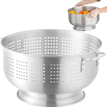 16 Qt. Aluminum Colander with Base and Handles Heavy-Duty 16-Gauge Commercial Strainer for Pasta, Fruits, and Vegetables- Large Colander with Top Diameter of 16.5 inches 1, 16 Quart