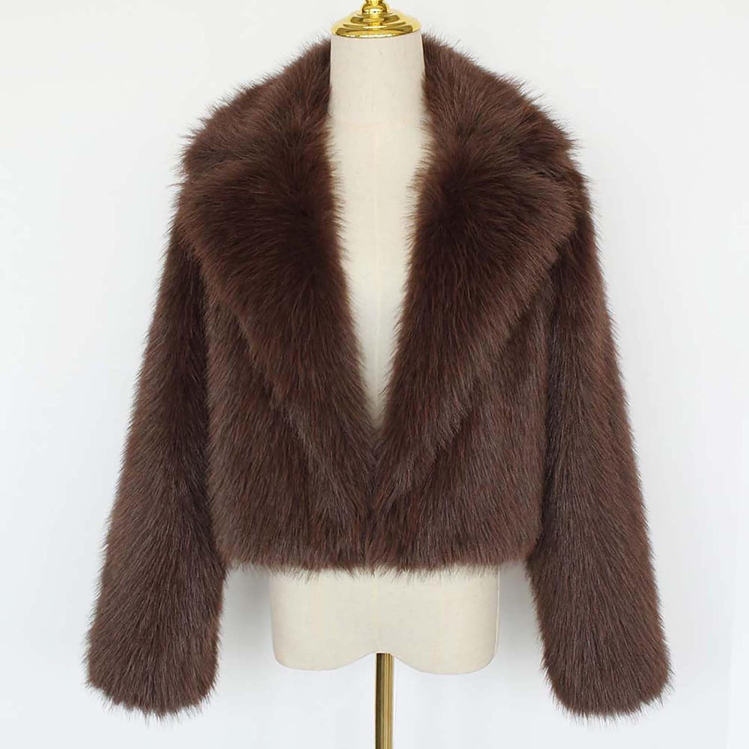 Lmdudan 2025 Winter Faux Fur Coats Women Fleece Cropped Jacket Long Sleeve Shaggy Warm Overcoat Lapel Open Front Outerwear