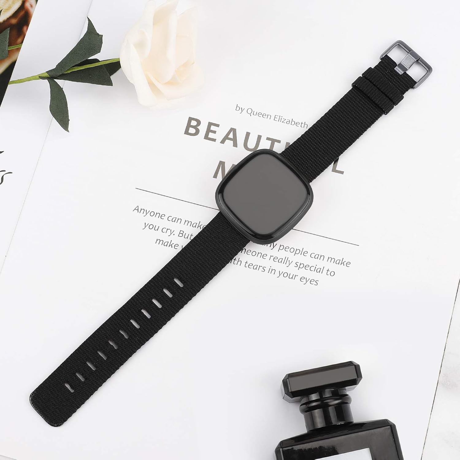 Wearlizer Fabric Bands Compatible with Fitbit Versa 3/Fitbit Sense for Women Men,Soft Breathable Canvas Watch Strap Adjustable Replacement Wristband for Fitbit Versa 3 Smart Watch-Black