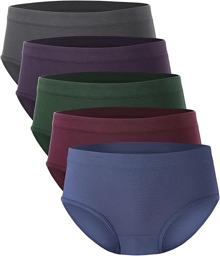 BAMBOO COOL Ropa interior para mujer, bragas que absorben la humedad, bragas suaves y transpirables, cintura media, paquete de 5