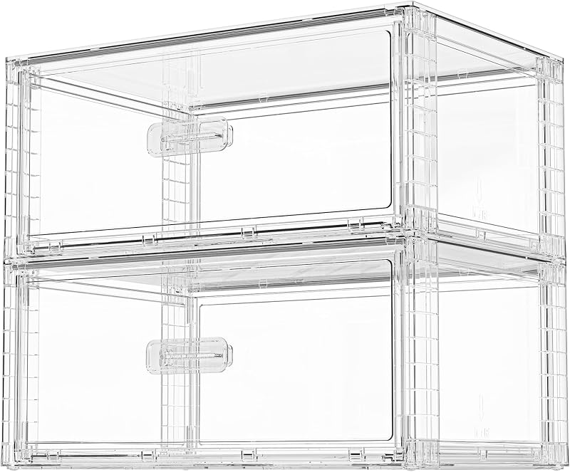 Vtopmart 2 Pack Large Clear Stackable Storage Drawers for Closet, 23QT | Easily Assemble Plastic Closet Storage Bins, Dust-Proof UnderBed Organizer for Clothing Underwear T-shirt Organization