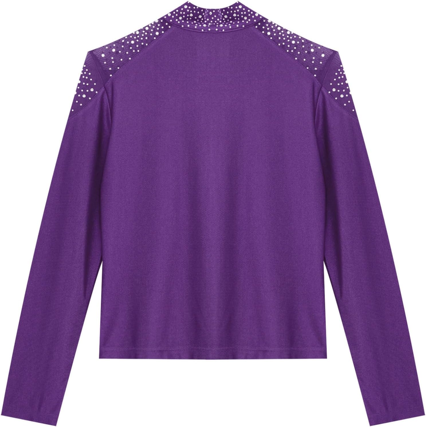 JEATHA Kids Girls Ice Skating Jackets Rhinestones Mesh Long Sleeve Zip Up Training Practice Figure Skating Tops