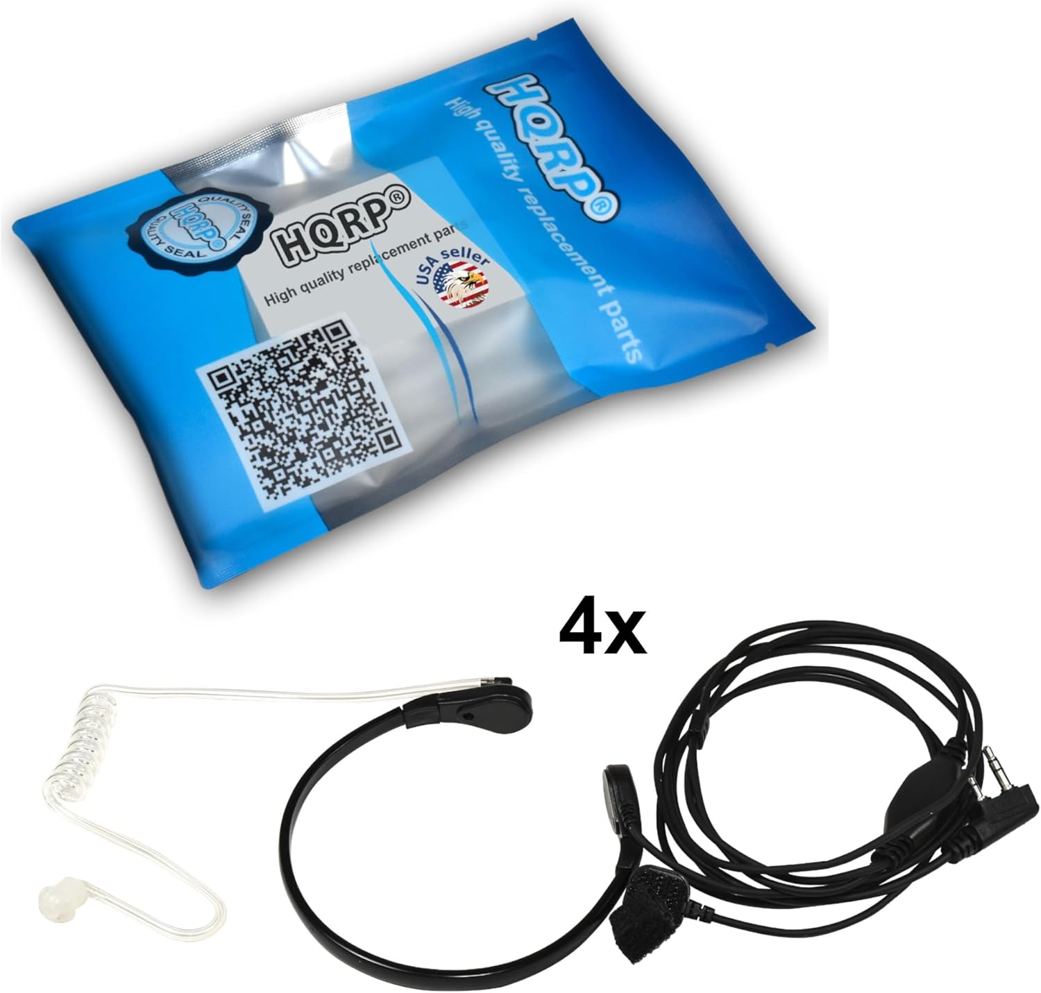 HQRP 4-Pack Acoustic Tube Earpiece PTT Throat Mic Headset Compatible with Kenwood Pro-Talk, Pro-Power, Free-Talk, Protalk XLS, FreeTalk XLS Sun Meter