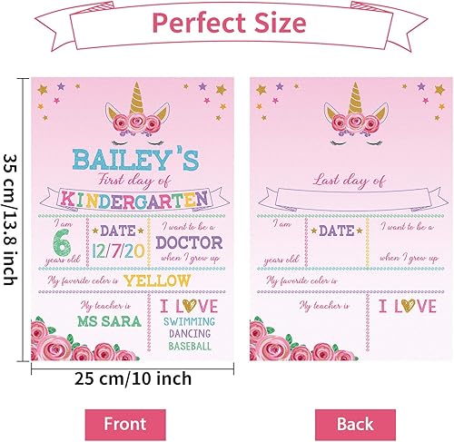 Miniatura 9 de Pizarra para tiza con diseño de unicornio con texto en inglés First Day of School. Pizarra para compartir fotos del primer y último día de clases.