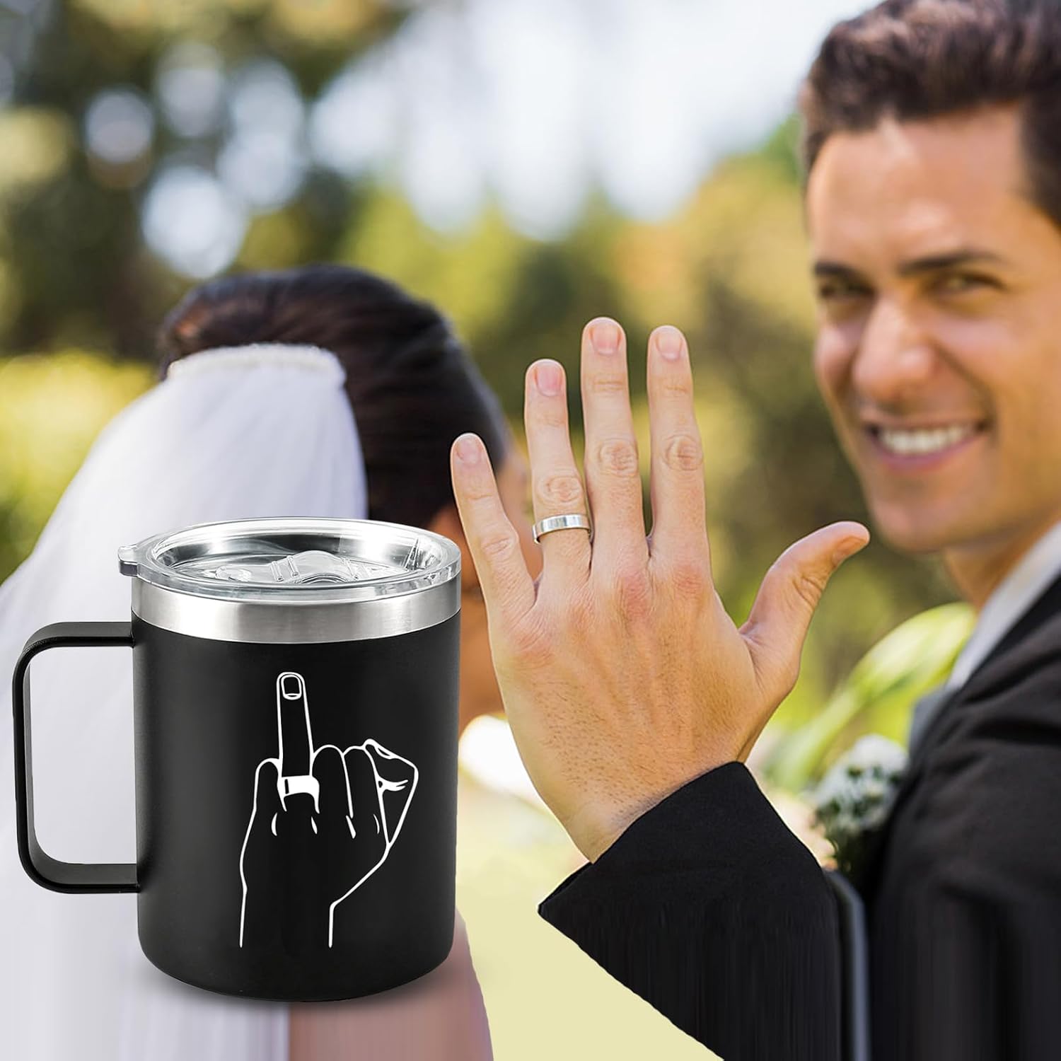 Groom Gift from Bride - Stainless Steel Wine Mug with Lid 12oz for Groom to Be Gifts, Engagement Gifts, Wedding Gifts, Funny Newlywed Cup Gifts - Image 6