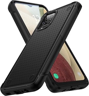 Designed for Samsung Galaxy A12 Case 2 in 1 Gift Militay Grade Drop Protective Rugged Heavy Duty Cover Shockproof Case for Galaxy A12 Phone Case for Women Men Boy Girl Black+Black