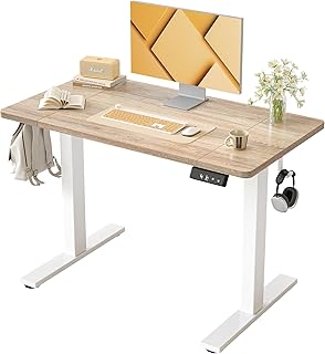 BEXEVUE Mesa elétrica ajustável em altura, 100 × 60 cm, mesa ergonómica de pé e sentada, estável e silenciosa, com 2 botões de memória, design moderno para escritório e teletrabalho, cor ácer