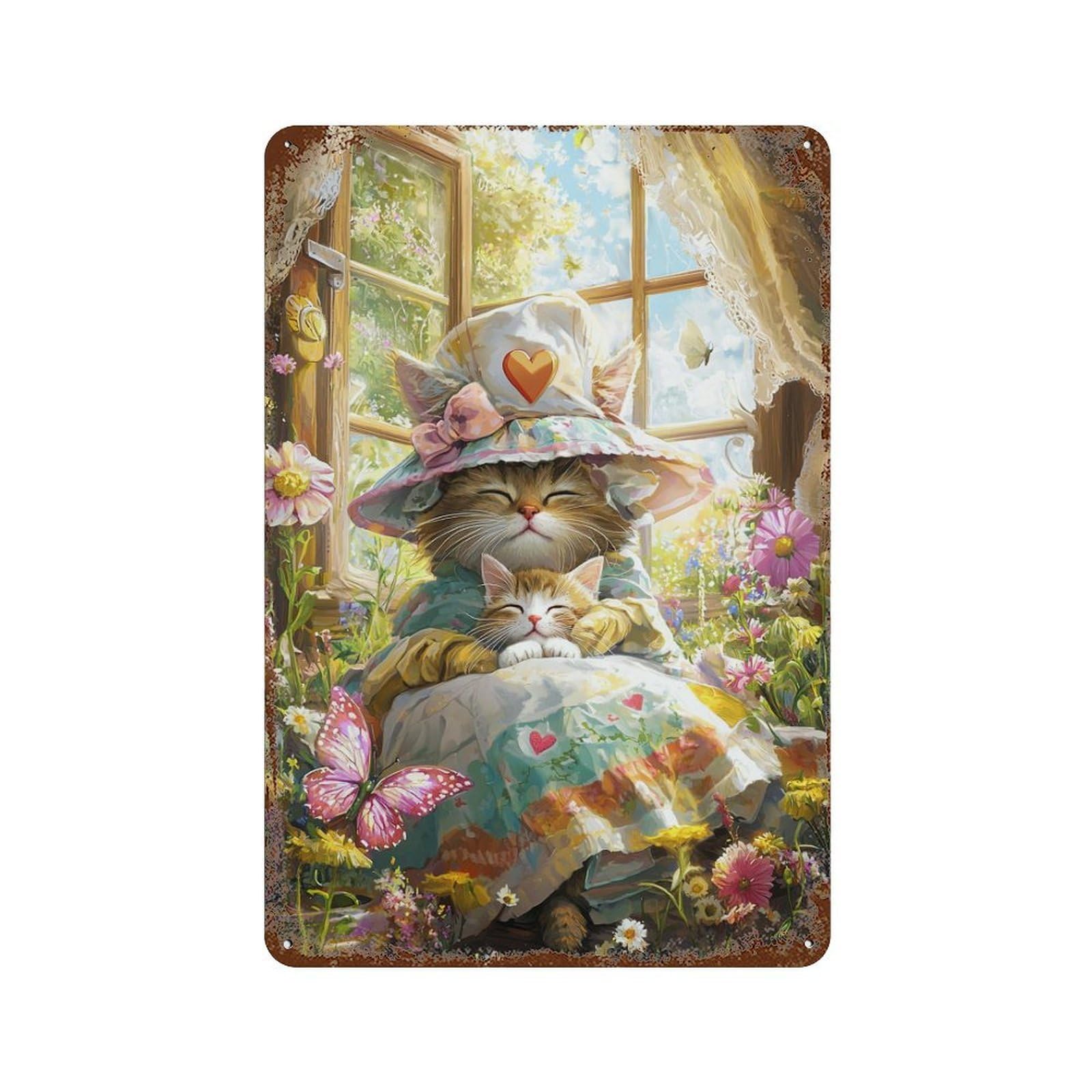 Cat Garden Dreamscape Retro Metal Sign 11.8"x7.9", Vintage Wall Decor for Bistro, Counter And Cafe Decor
