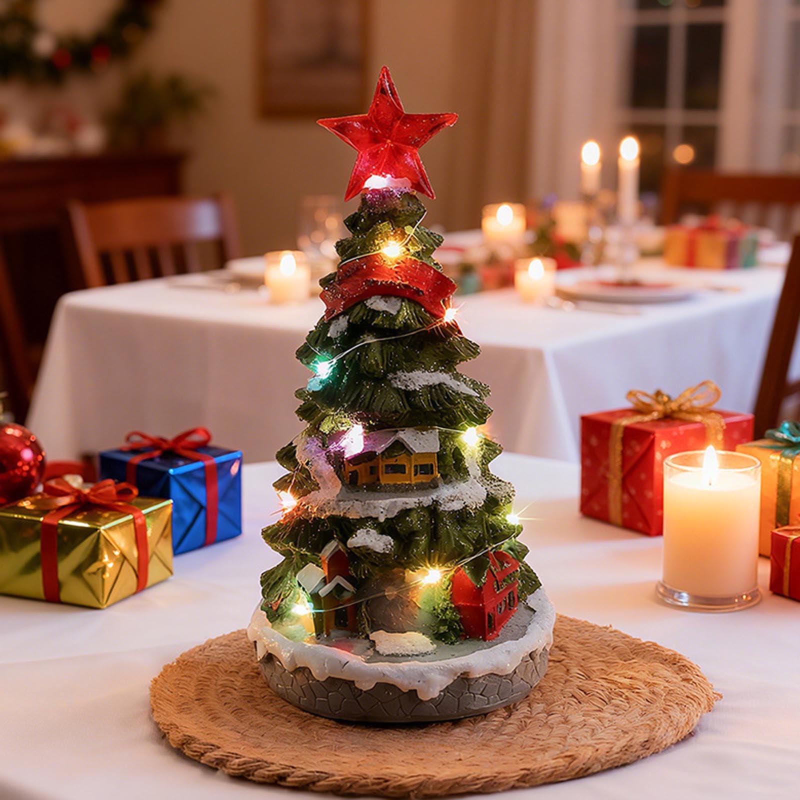 Carillon musicale illuminato a forma di albero di Natale, ornamento da tavolo per la casa e le vacanze, regalo per le vacanze