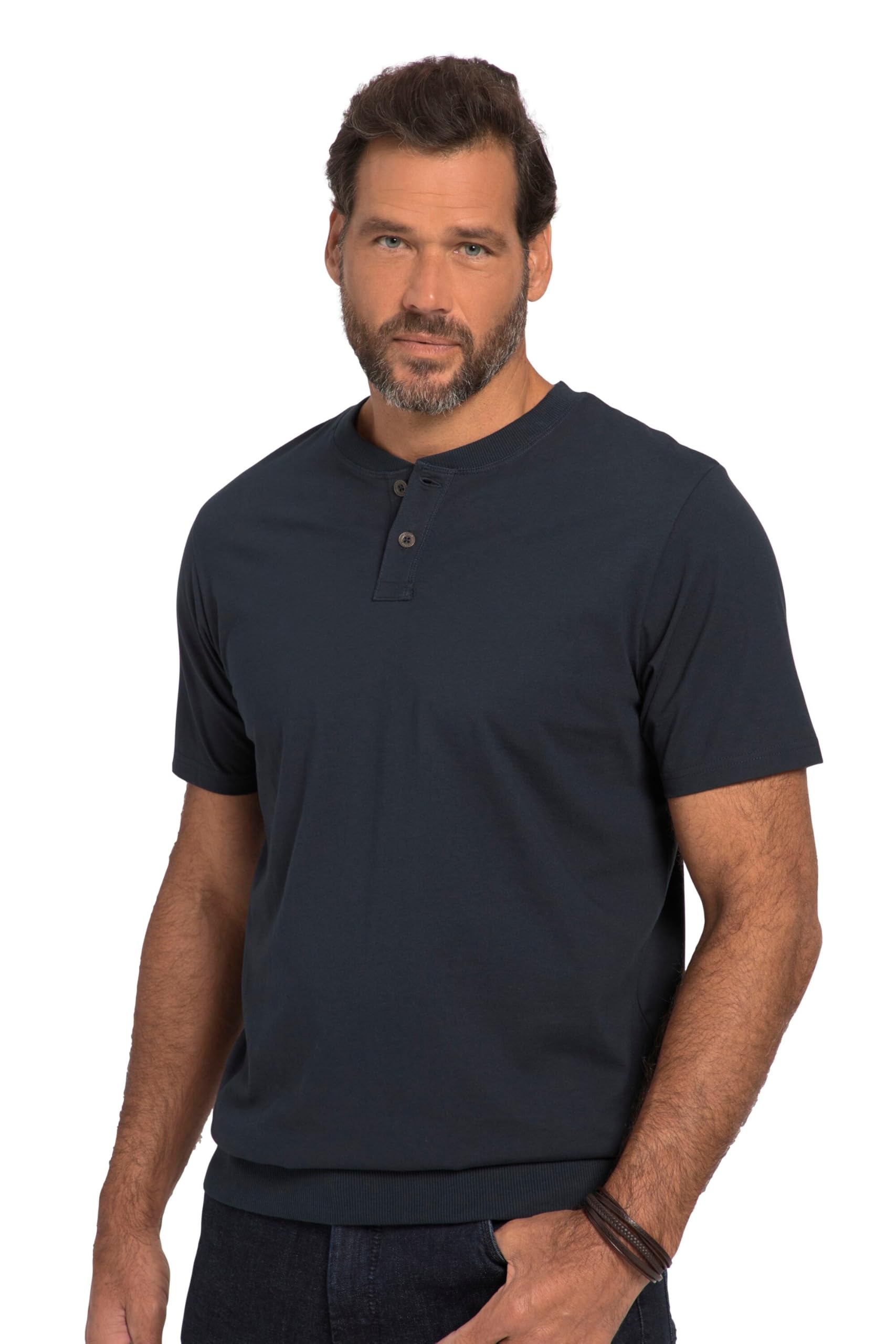 JP 1880 Maglia Serafino con Taglio Speciale per l'addome, Scollo a Girocollo e Mezze Maniche 818628