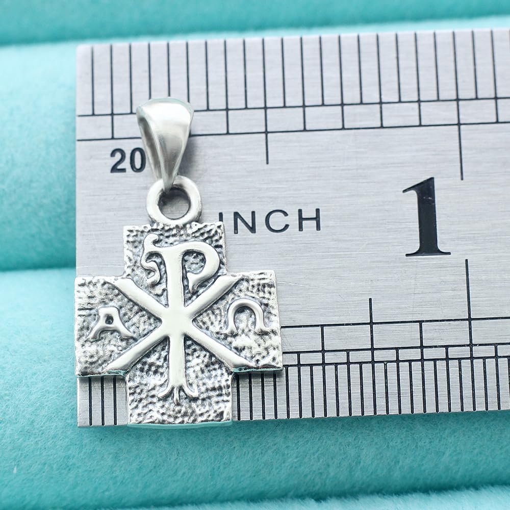 Genuine 925 Sterling Silver Alpha Omega Cross Pendant Symbol Potent Spirit Charm Christian Catholic Faith Antique For Necklaces