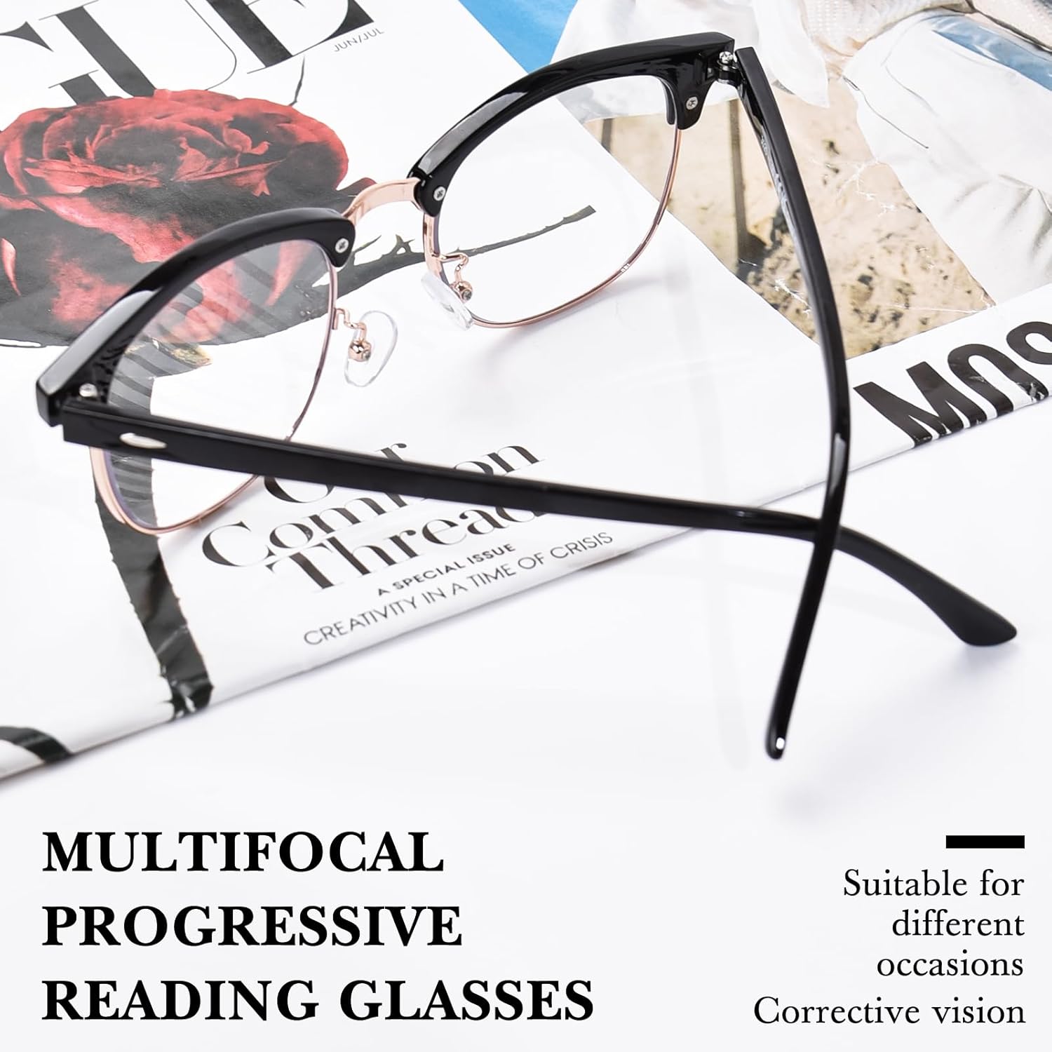 OPTOFENDY Progressive Multifocal Reading Glasses for Women Men Square Blue Light Blocking Classic Half Frame Computer Readers - Image 2