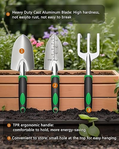 Miniatura 3 de 3 herramientas de jardín, juego de herramientas de jardín de aluminio fundido resistente con paleta de mano, paleta de trasplante, rastrillo